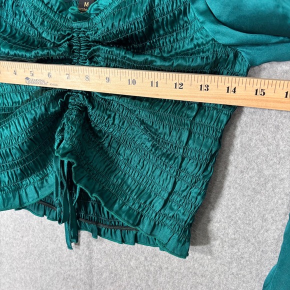 Satin Ruched Smocked Corset Top Medium Emerald Teal Milkmaid Feminine Romantic - Picture 7 of 9